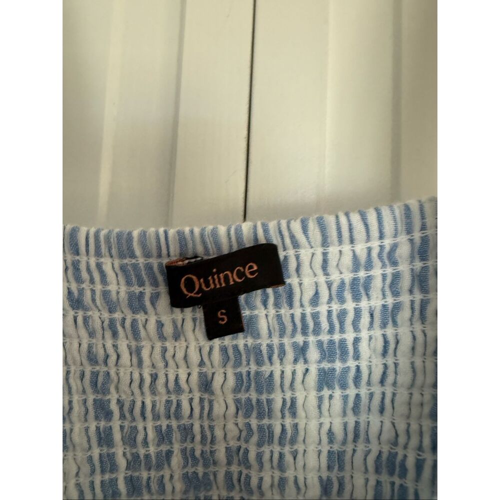 Quince blue and white stripe smocked midi dress small - Picture 6 of 11